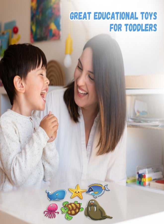 FUN FRY Montessori Wooden Jigsaw Puzzles for Kids & Children Ages 2-5 years with 6 Different Shapes - Educational Toddler Puzzle Toys - Gift for 2 Year Old Boys Girls (OCEAN WORLD) - Image 3